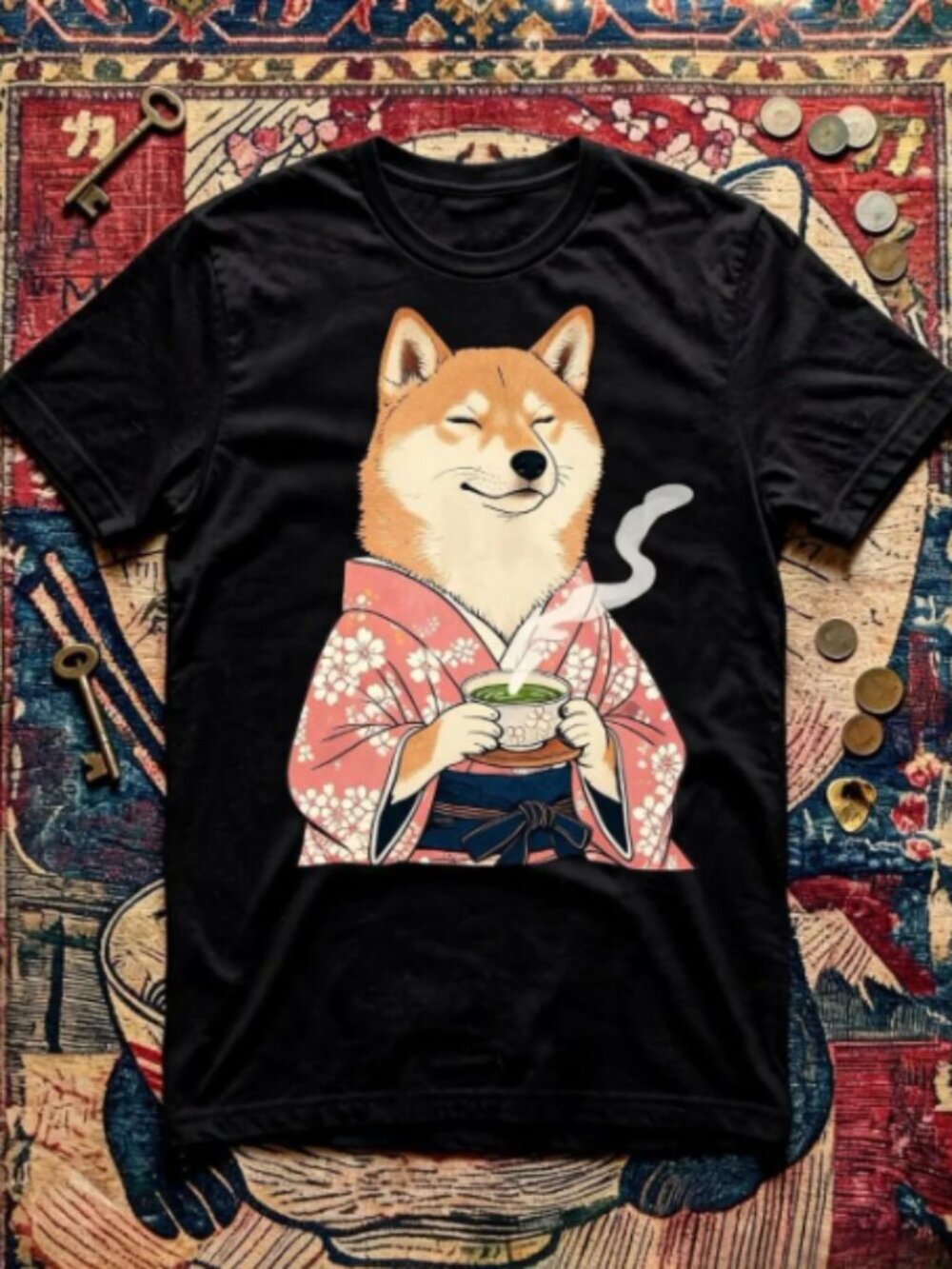 Vintage Japanese Shiba Inu Tea Graphic T-shirt Unisex Cotton Streetwear Y2K Tee